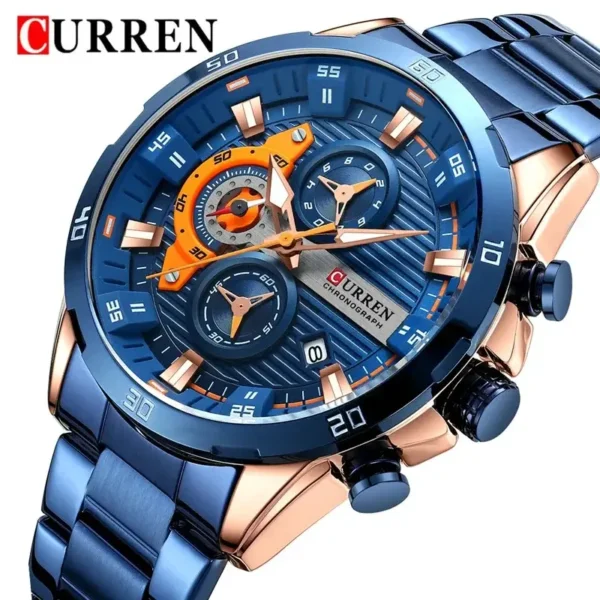 Curren 8402 Original Watch for Men – Rose Gold Blue