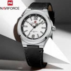 Naviforce 9233 Leather Wrist Watch For Men- Black White