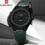 Naviforce 9233 Leather Wrist Watch For Men- Green