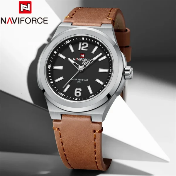 Naviforce 9233 Leather Wrist Watch For Men-Brown Black