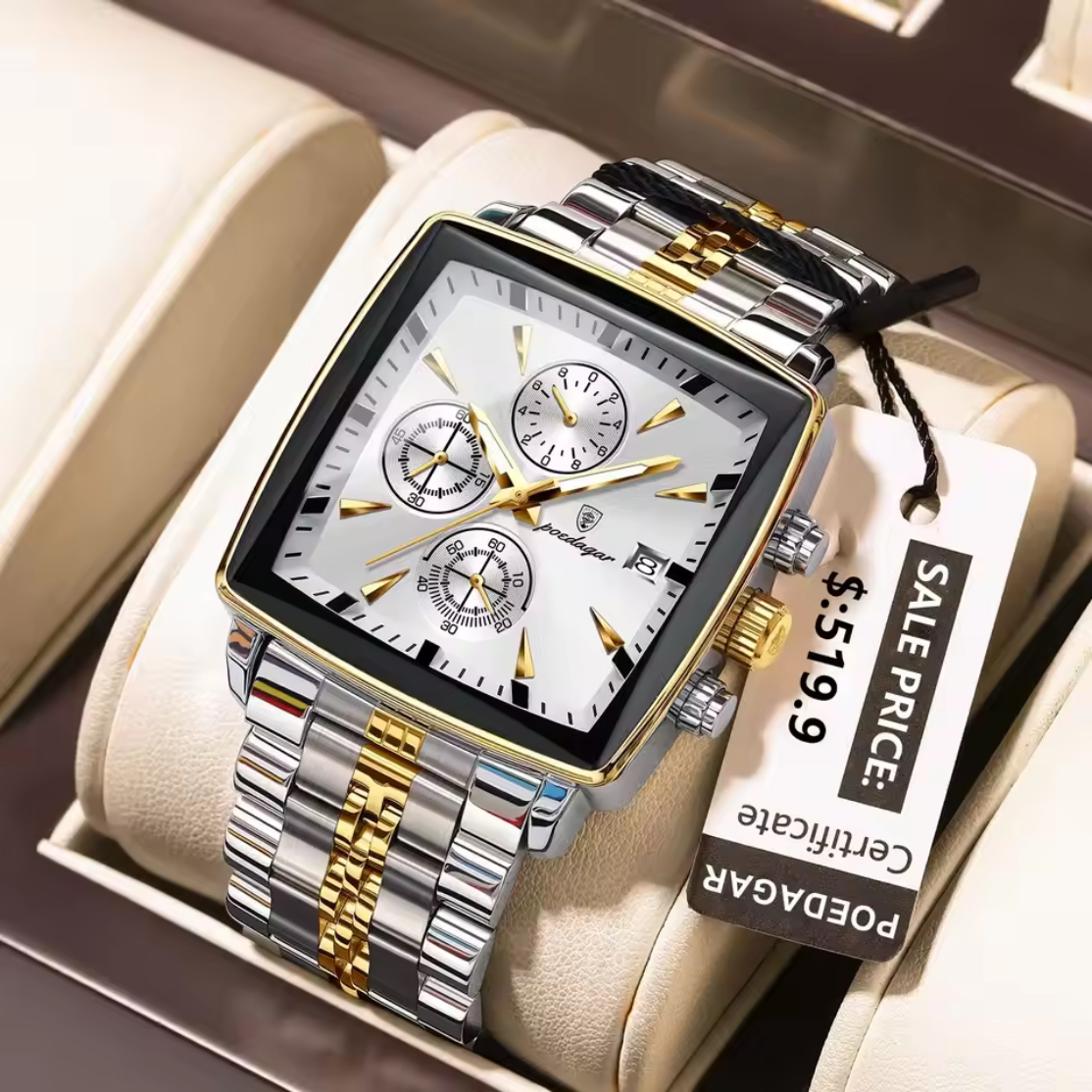 POEDAGAR 866 Luxury Square Chronograph Men’s Watch POEDAGAR 866 Luxury Square Chronograph Men’s Watch - Image 1