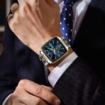 POEDAGAR 866 Luxury Square Chronograph Men’s Watch Golden Black  and Blue - Image 2