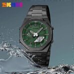 SKEIME 1816 Dual Time Show Watch For Men - Black Green - Image 2