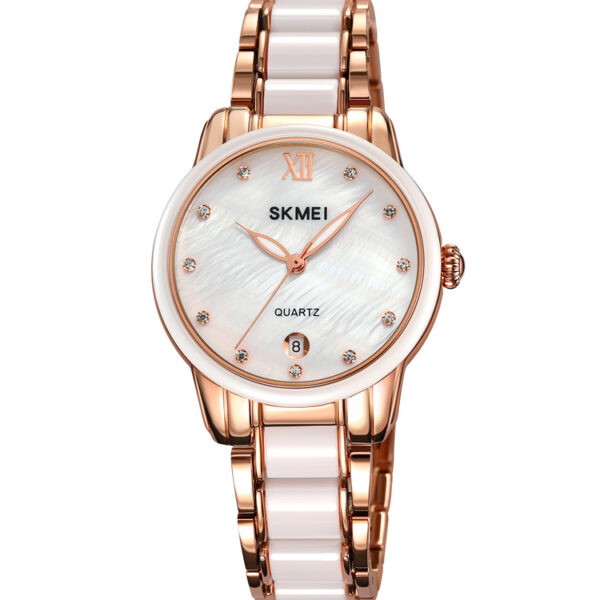 SKMEI 2175  WOMEN ROSE GOLD CERAMIC ALLOY LUXURY FASHION WATERPROOF WATCH