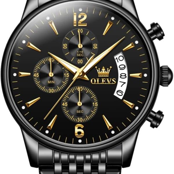 OLEVS 2867 Stainless Steel Chronograph Watch For Men Full Black