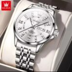 Olevs 3620 Watch For Men – Full Silver(Chain & Dial)