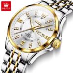 Olevs 3620 Watch For Men – Golden Silver and White - Image 2