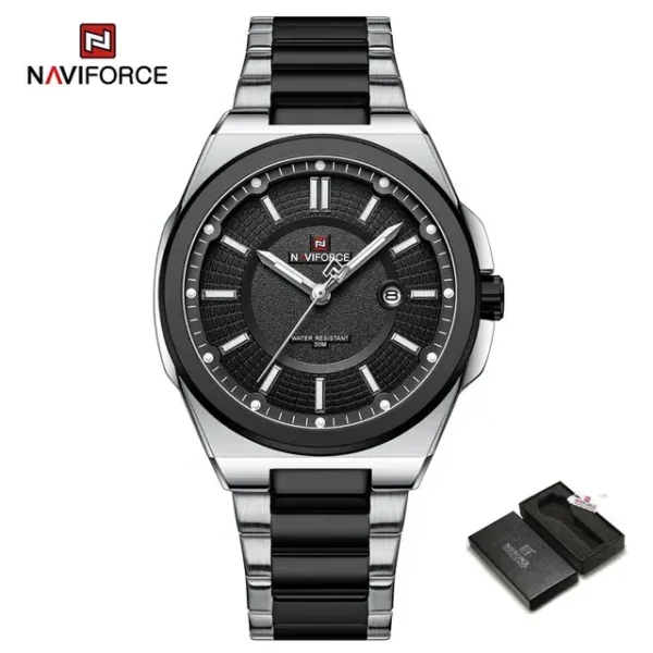Naviforce 9212 Watch  For Men - Silver Black