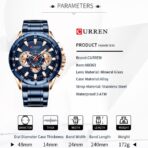 CURREN 8363 Original Watch for Men - Rose Gold Blue