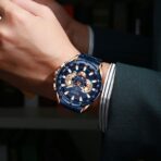 CURREN 8363 Original Watch for Men - Rose Gold Blue