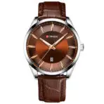 Curren 8365 Silver Coffee Watch For Men