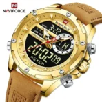 Naviforce 9208 Leather Watch  For Men - Golden - Image 2