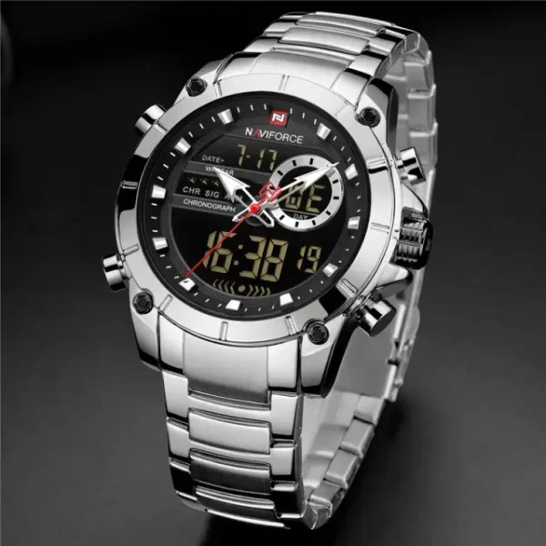 Naviforce 9163 Watch For Men - Silver Black