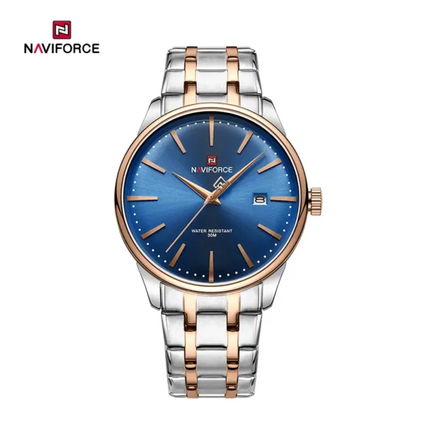 Naviforce 9230 Watch For Men - Sliver Rose Gold Blue