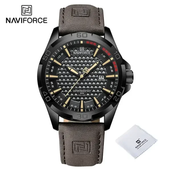 Naviforce 8023 Leather Watch For Men - Coffee Black