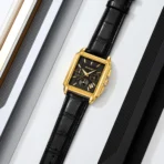 SKMEI 2339 Chronograph Watch For Men-Golden Black Leather - Image 2