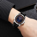 SKMEI 9300 Watch  For Leather Men-Blue Moon Black Belt - Image 3
