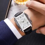 SKMEI 2339 Chronograph Watch For Men-Silver White Black Leather - Image 2