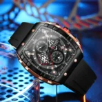 CURREN 8442 Multi-function Chronograph Men Watch Silicone Band Sports Quartz Watches-Rose Gold & Black - Image 2