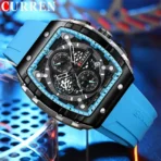 CURREN 8442 Multi-function Chronograph Men Watch Silicone Band Sports Quartz Watches-Rose Gold & Blue - Image 2