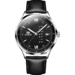 Olevs 2931 Leather Watch For Men-Black Silver - Image 2