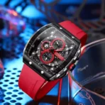 CURREN 8442 Multi-function Chronograph Men Watch Silicone Band Sports Quartz Watches-Red