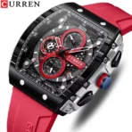CURREN 8442 Multi-function Chronograph Men Watch Silicone Band Sports Quartz Watches-Red - Image 2