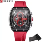 CURREN 8442 Multi-function Chronograph Men Watch Silicone Band Sports Quartz Watches-Red - Image 4