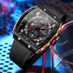 CURREN 8442 Multi-function Chronograph Men Watch Silicone Band Sports Quartz Watches-Rose Gold & Black