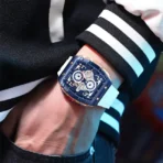 CURREN 8442 Multi-function Chronograph Men Watch Silicone Band Sports Quartz Watches- White - Image 2