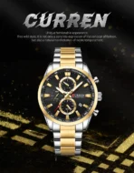 Curren 8445 Orginal Watch For Men-Golden Silver Black - Image 3