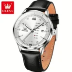 Olevs 2931 Leather Watch For Men-Black White - Image 3