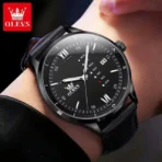 Olevs 2931 Leather Watch For Men-Black - Image 2