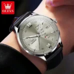 Olevs 2931 Leather Watch For Men-Black Gray - Image 2