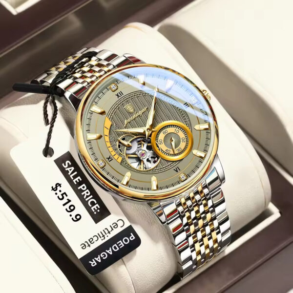 POEDAGAR 1416 Luxury Fashion Automatic Mechanical Stainless Steel Men’s Watch – Gold Grey