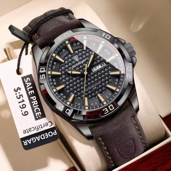 Poedagor 895 Orginal Watch For Man-Black Dail and Chocolate